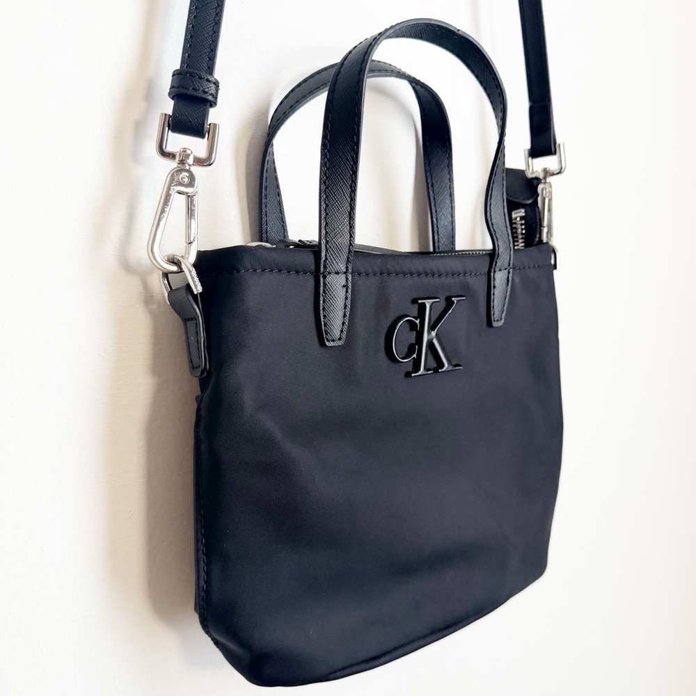 Calvin Klein Black Crossbody Bag w/Black Metal CK Logo, Embossed Clasp Details